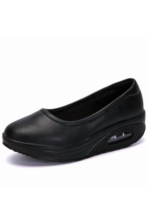 Women's Rocker Bottom Slip-On Walking Shoes – Air Cushion Work Shoes for Nurses, Teachers, Retail & Hotel Staff & More – All-Day Standing Relief (Black)