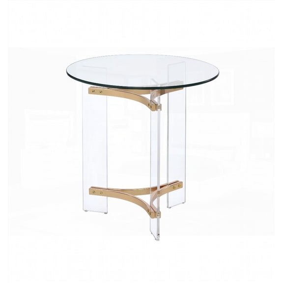 Sosi's Gold Finish Round End Table Boasting Tempered Glass & Metal Structure