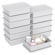 Sosody 12 Packs Plastic Commercial Bus Tub with Lid, 13 L Bus Box with Lid, Gray