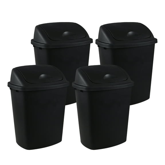 Sosody 4 Packs Tall Plastic Kitchen Trash Can Swing Lid, 11 Gallon Plastic Garbage Cans, Black