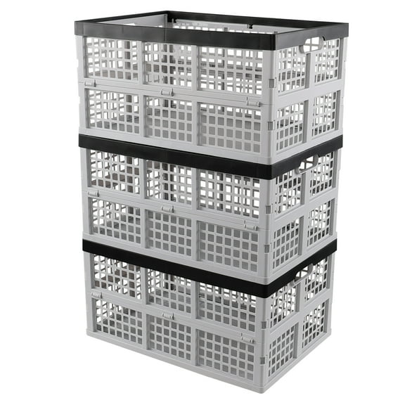Sosody 42 L Folding Stackable Storage Crate, PlasticCollapsible Storage Basket, 3 Packs