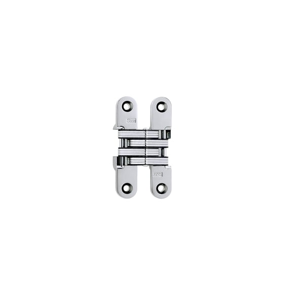 SOSS 212 Zinc Invisible Hinge with Holes for Wood or Metal Applications, Mortise Mounting, Bright Chrome Exterior Finish