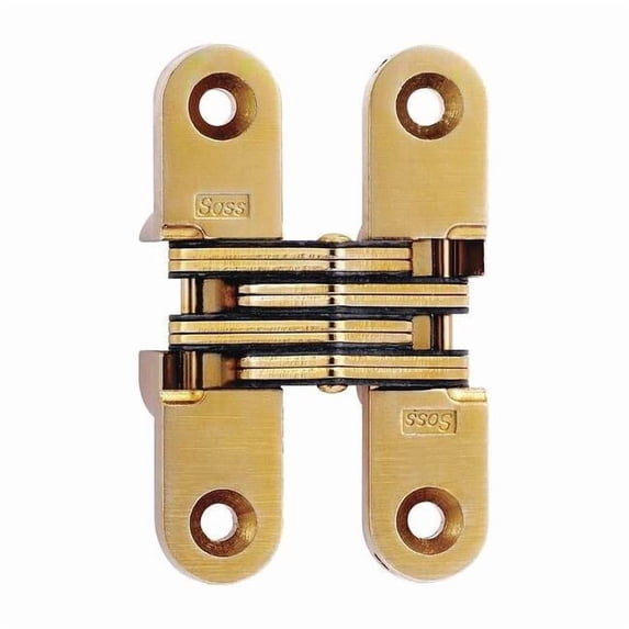 Concealed Hinge, Brass, Full Mortise Mounting, 5/8 in Leaf W x 2 3/4 in Leaf H, Satin Brass