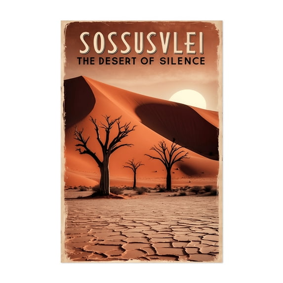 Sossusvlei Vintage Travel Poster – Explore Namibia’s Iconic Red Dunes - Hardap Region Namibia Illustration Desert Travel Poster Landscape Vintage Poster Nature Unframed Wall Art Print 12 x 18 inches
