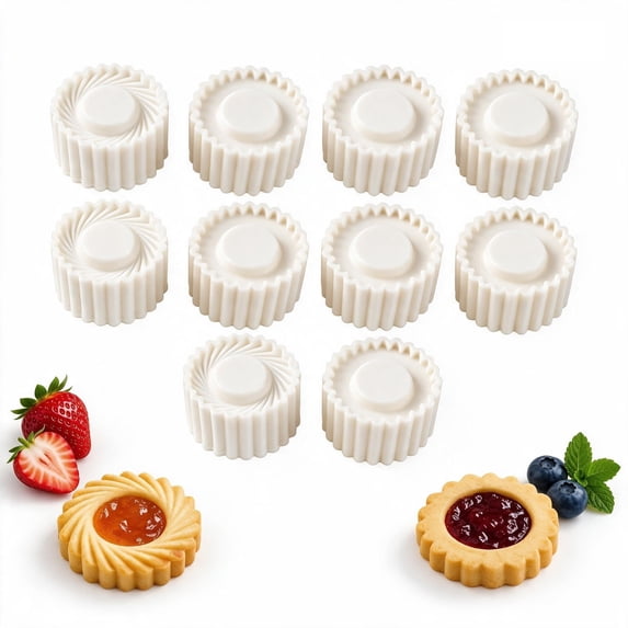SouMaox 10 Pcs Double-Ended Cake Mould, 2-in-1 Double-Sided Plastic Dessert Mold with Carved Patterns, Detachable Design for DIY Baking at Home