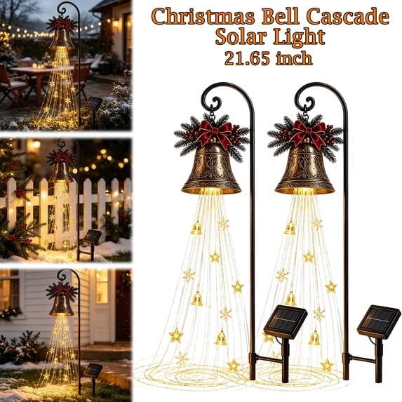 SouMaox 2 PCS Christmas Decorations Outdoor, Christmas Bell Cascade Solar Light with Warm Glow and Cascading Bells, for Yard Garden Porch Holiday Decor