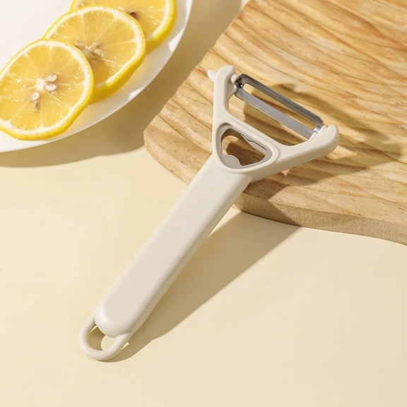 SouMaox 2-in-1 Multi-Function Peeler, Triangular Fruit and Vegetable Peeler with Built-in Bottle Opener, Ergonomic Kitchen Prep Tool, 2.95" x 6.1" Beige