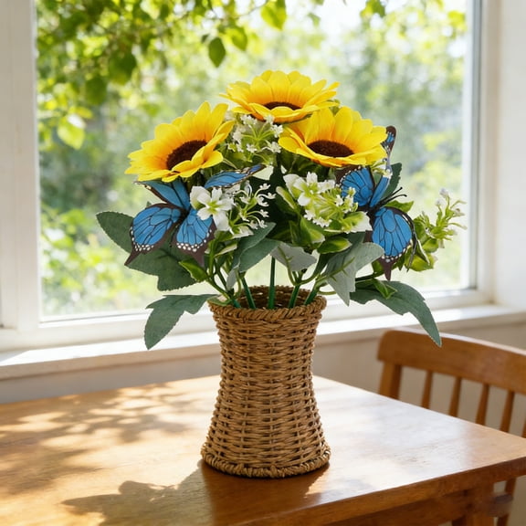 SouMaox Artificial Sunflower Bouquet Vibrant Sunlight Resistant Fabric Bloom Lifelike Floral Arrangement for Wedding Home Garden Decor