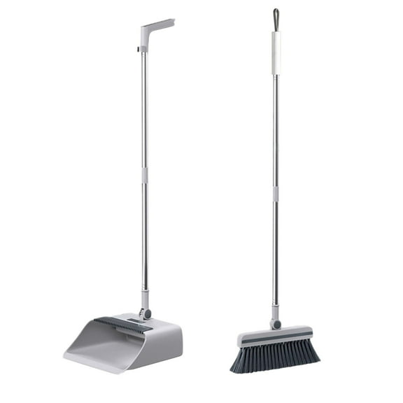 SouMaox Broom Dustpan Floor Brush Set Long Handle Upright Standing Sweeper Rotating Head Comb Teeth Surface Cleaning Tool Home Office
