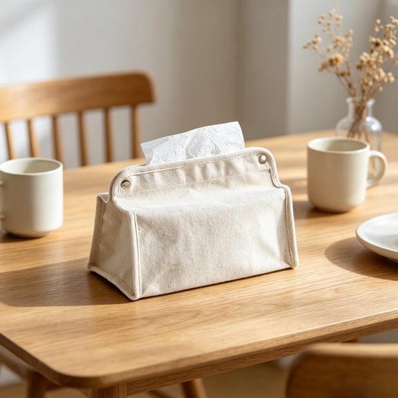 SouMaox Canvas Tissue Box Cover, Rectangular Tissue Storage Bag for Living Room Bedroom, Soft Fabric Tissue Holder for Home Decor, 3.94" x 6.3" x 7.48" White
