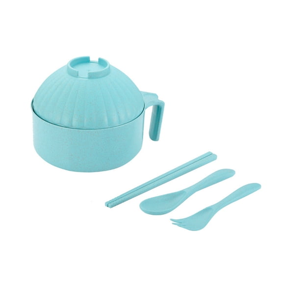 SouMaox Ceramic Noodle Bowl, Lid Compartment Cutlery Set Portable Soup Basin Lunch Container for Dormitory Apartment Kitchen Dining