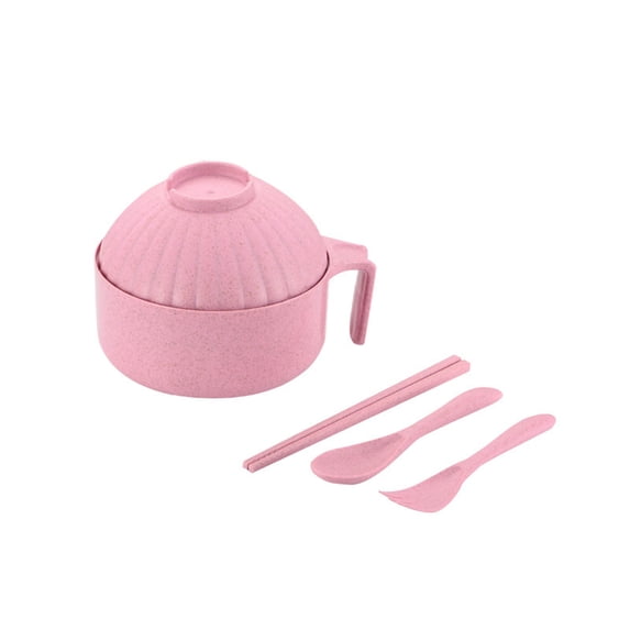 SouMaox Ceramic Noodle Bowl, Lid Compartment Cutlery Set Portable Soup Basin Lunch Container for Dormitory Apartment Kitchen Dining