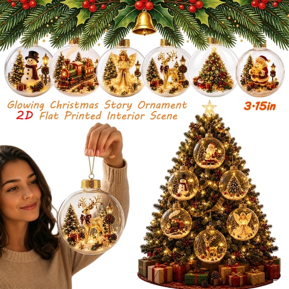SouMaox Christmas Ornament, Glowing Christmas Story Ornament, 3.15" Light-Up Christmas Ball, Featuring 2D Flat Printed Interior Scene, B