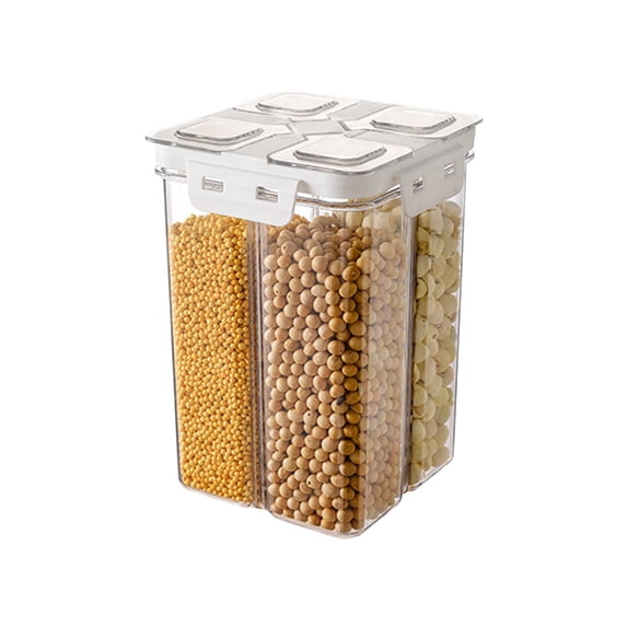 SouMaox Compartmentalized Cereal Dispenser, Transparent Airtight Grain Container, Stackable Kitchen Organizer for Pantry Storage Efficiency