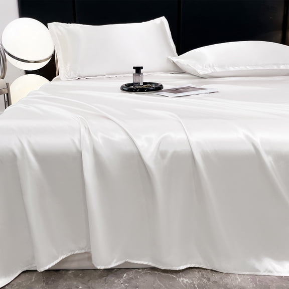 SouMaox Cool Ice Silk Bedding Set, Breathable Smooth Fabric Sheets, Machine Washable Moisture Wicking Linens for Master Bedroom Guest Suite