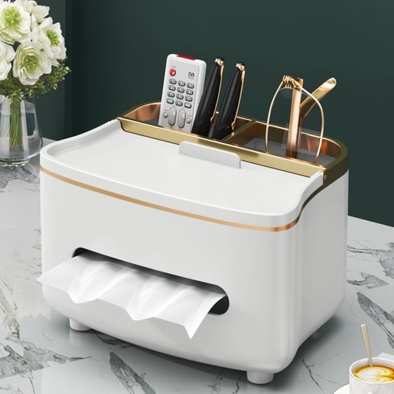 SouMaox Desktop Organizer Multi Compartment Tissue Box Paper Holder Remote Caddy Storage for Living Room Office Nightstand