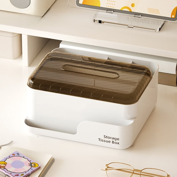 SouMaox Desktop Organizer, Versatile Storage Compartments, Tissue Holder, Remote Stationery Management for Home Office Living Room Decor