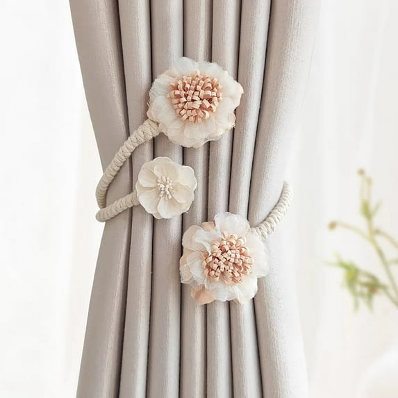 SouMaox Floral Curtain Ties, Flexible Flower Buckle, Vintage Rustic Style, Decorative Drapery Fastener for Living Room Windows