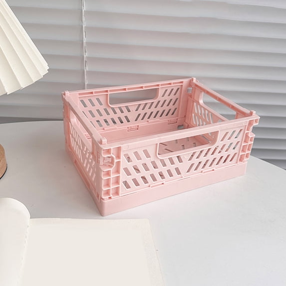 SouMaox Folding Desktop Storage Basket, Collapsible Plastic Crate, Versatile Bin Organization for Office Workspace Stationery Management