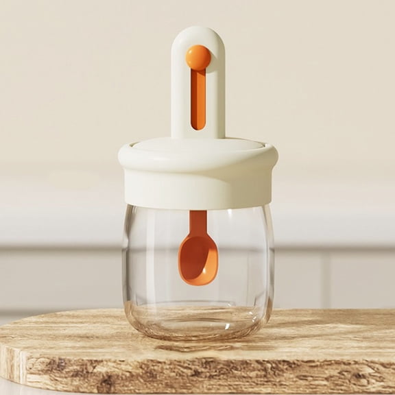 SouMaox Glass Spice Jar Retractable Spoon Seasoning Container Sugar Pepper Storage Bottle for Kitchen Countertop Organization