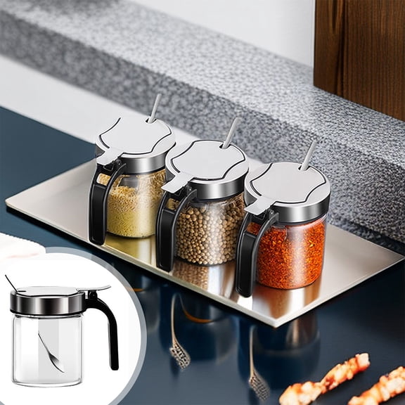 SouMaox Glass Spice Jars Clear Airtight Condiment Bottles Seasoning Containers Storage Organization for Modern Kitchen Dining Table Area
