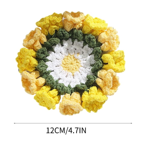 SouMaox Handmade Knitted Floral Coaster Lily Valley Woven Table Mat Decorative Crochet Cup Pad Mother Girlfriend Gift Home Kitchen Decor