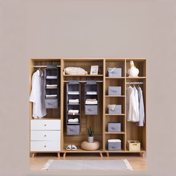 SouMaox Hanging Closet Organizer, Washable Fabric Vertical Shelves, Multi Layer Storage Bag, Wardrobe Clothing Arrangement for Small Spaces