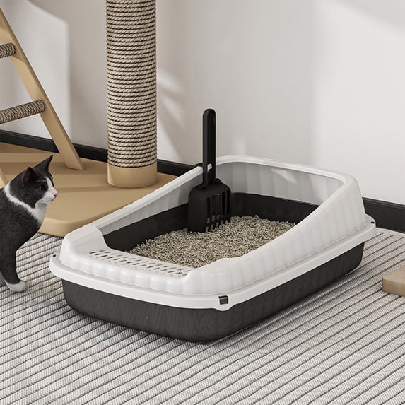 SouMaox High Sided Litter Box, Splashproof Rim Pet Basin, Open Top Sand Tray, Easy Cleaning Sifting Scoop for Indoor Felines