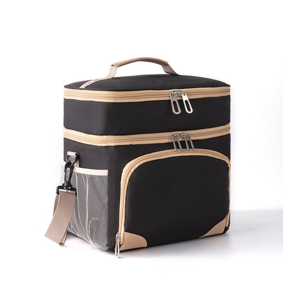 SouMaox Insulated Lunch Bag, Double Compartment Leak-Resistant Cooler, Portable Thermal Storage Pouch, Adjustable Shoulder Strap for Picnic Office