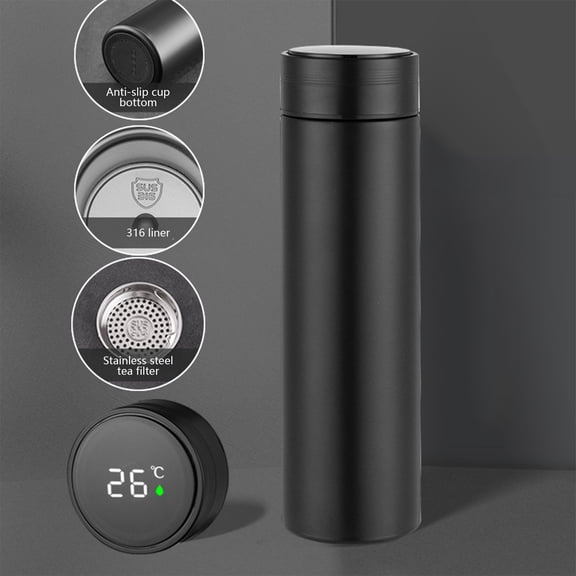 SouMaox Insulated Smart Water Bottle Temperature Display Stainless Steel Flask Portable Beverage Container for Travel Office Commute