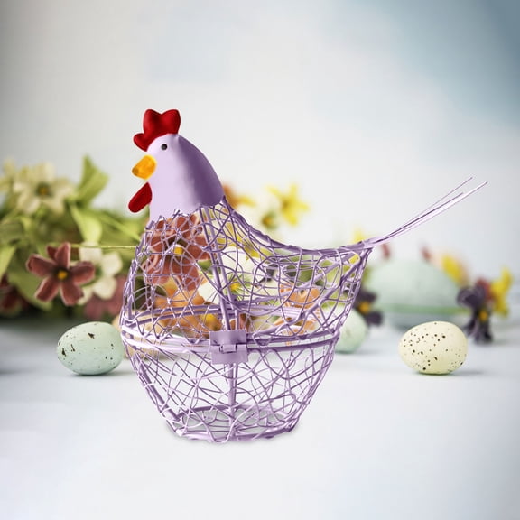 SouMaox Iron Egg Basket, Chicken Shape Mesh Wire, Decorative Poultry Container, Kitchen Pantry Storage Organizer for Buffet Restaurant