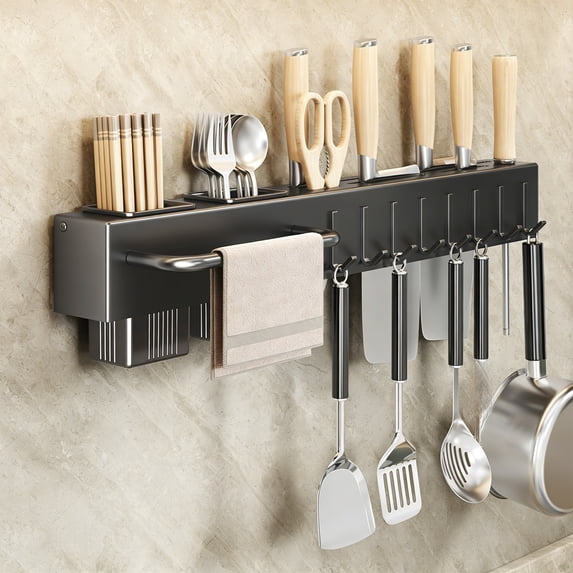 SouMaox Kitchen Organizer Rack Wall Mounted Storage Hook Hanging Caddy Utensil Holder Organization for Modern Home Culinary Spaces