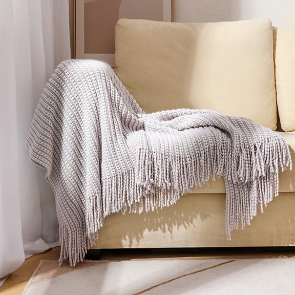 SouMaox Knitted Fringe Throw, Breathable Lightweight Decorative Afghan, Tassel Couch Cover Bedding for Home Apartment Dorm Lounge Decor