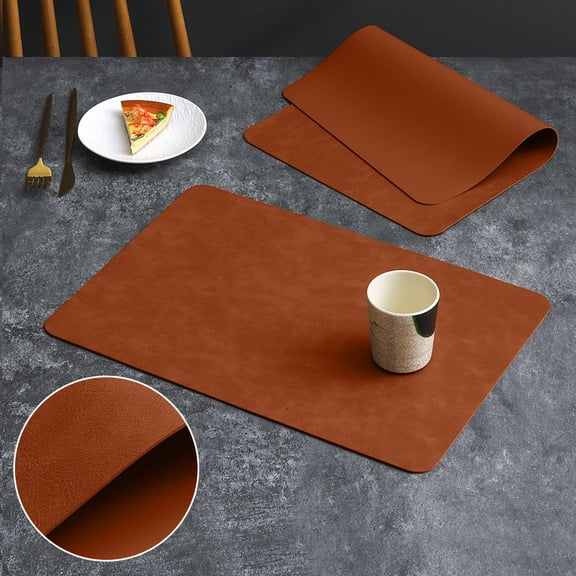 SouMaox Leather Placemats Cowhide Grain Table Mat Oilproof Dining Pad Heat Insulation Surface for Home Restaurant Tableware Arrangement