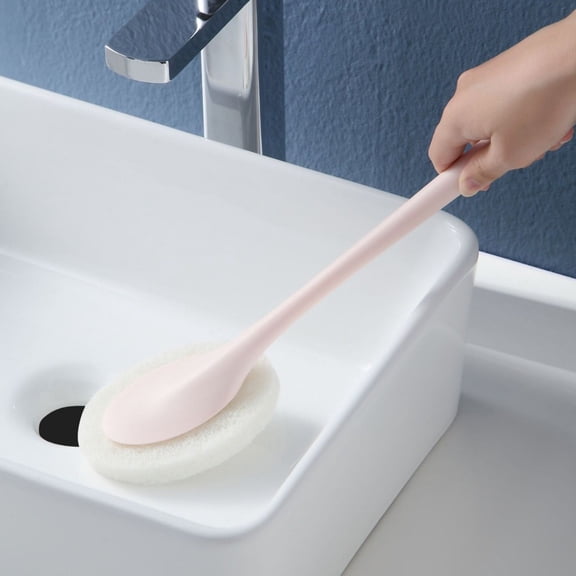 SouMaox Long Handled Cleaning Brush, Detachable Sponge Head, Scrubbing Wand, Scourer Tile Surface Polisher for Kitchen Bathroom Household