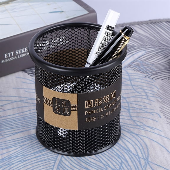 SouMaox Mesh Pencil Cup Sturdy Steel Desk Pen Organizer Cylindrical Storage Bucket Stationery Container for Office Home Workspace