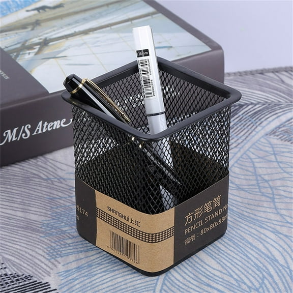 SouMaox Mesh Pencil Cup Sturdy Steel Desk Pen Organizer Cylindrical Storage Bucket Stationery Container for Office Home Workspace