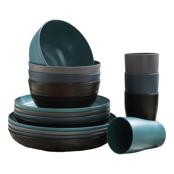 SouMaox Modern Plastic Dinnerware Set Sleek Round Dining Plates Lightweight Deep Soup Bowls Reusable Drinking Cups Home Kitchen Tableware