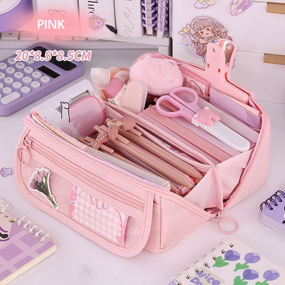 SouMaox Multi-layer Cloth Pencil Case, Japanese Korean Style Stationery Storage Box, Portable Pen Container for Office Desk Organization