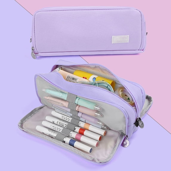 SouMaox Oxford Cloth Pen Case, Multi Layer Storage Pouch, Stationery Organizer, Handheld Bag for Office Supplies