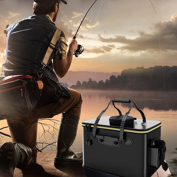 SouMaox Portable Fishing Bucket, Foldable EVA Live Bait Container, Water-Resistant Storage Pouch for Outdoor Angling Excursions