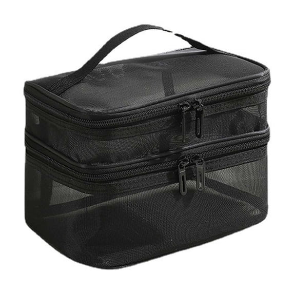 SouMaox Portable Transparent Travel Organizer Bag Double Layer Handheld Toiletry Case Clear Waterproof Luggage Pouch