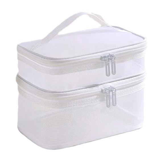 SouMaox Portable Transparent Travel Organizer Bag Double Layer Handheld Toiletry Case Clear Waterproof Luggage Pouch