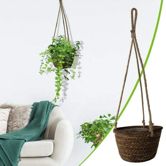 SouMaox Rattan Hanging Basket Woven Wall Planter Vine Pot Holder Vertical Greenery Container for Indoor Outdoor Balcony Living Room Decor