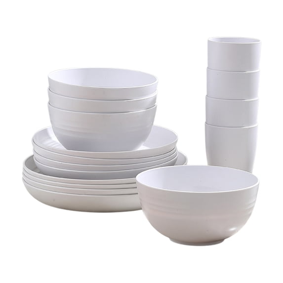 SouMaox Reusable Plastic Dinnerware Set Lightweight Unbreakable Bowls Plates Cups Kitchen Tableware Dishwasher Reliable Dorm Essentials