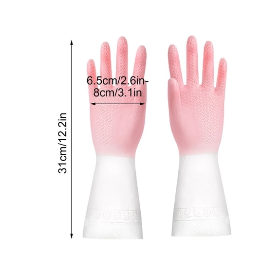 SouMaox Reusable Waterproof Household Dishwashing Gloves Gradient Pattern Non Slip Grip Long Sleeve Laundry Kitchen Cleaning Supplies
