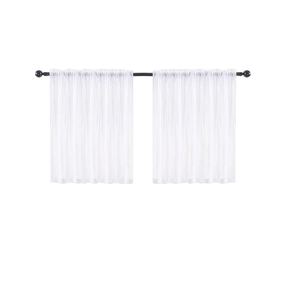 SouMaox Rod Pocket Tier Curtains, Sheer Voile Cafe Window Drapes, Solid Color Scalloped Valance, Semi Transparent Short Kitchen Panels