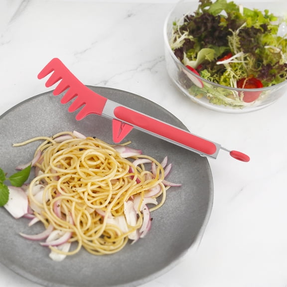SouMaox Silicone Kitchen Tongs, Elevated Stand, Pasta Server, Flipping Bread Grilling, for Household Baking BBQ