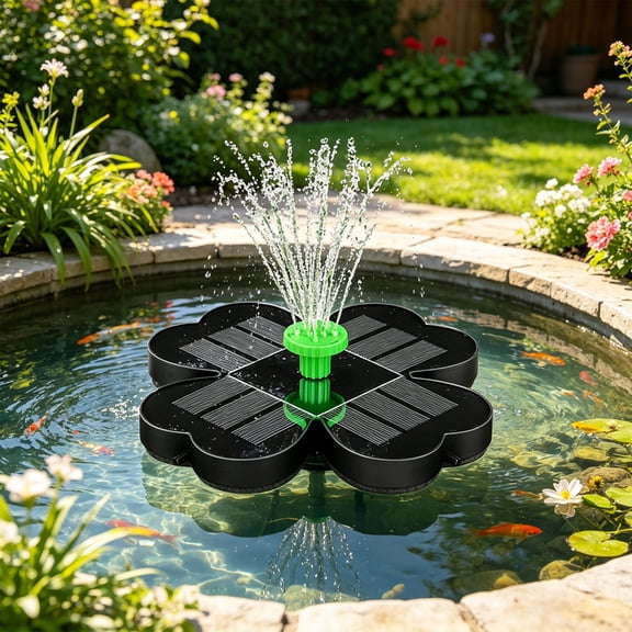 SouMaox Solar Powered Bird Bath Fountain, Outdoor Floating Water Spout with Colorful Nozzles, Garden Pond Decor for Patio Lawn, 6.7" Green