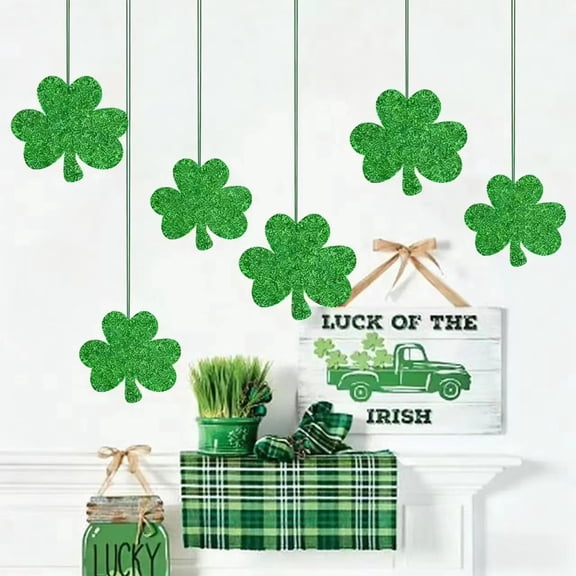 SouMaox St. Patrick Day Flag, Festive Clover Garland, Reusable Hanging Banner, Seasonal Atmosphere Decor for Holiday Party Entrance